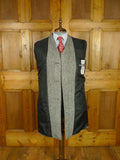 26/0804 vintage harris tweed grey herringbone wool car coat peacoat w/ leather buttons 41-42