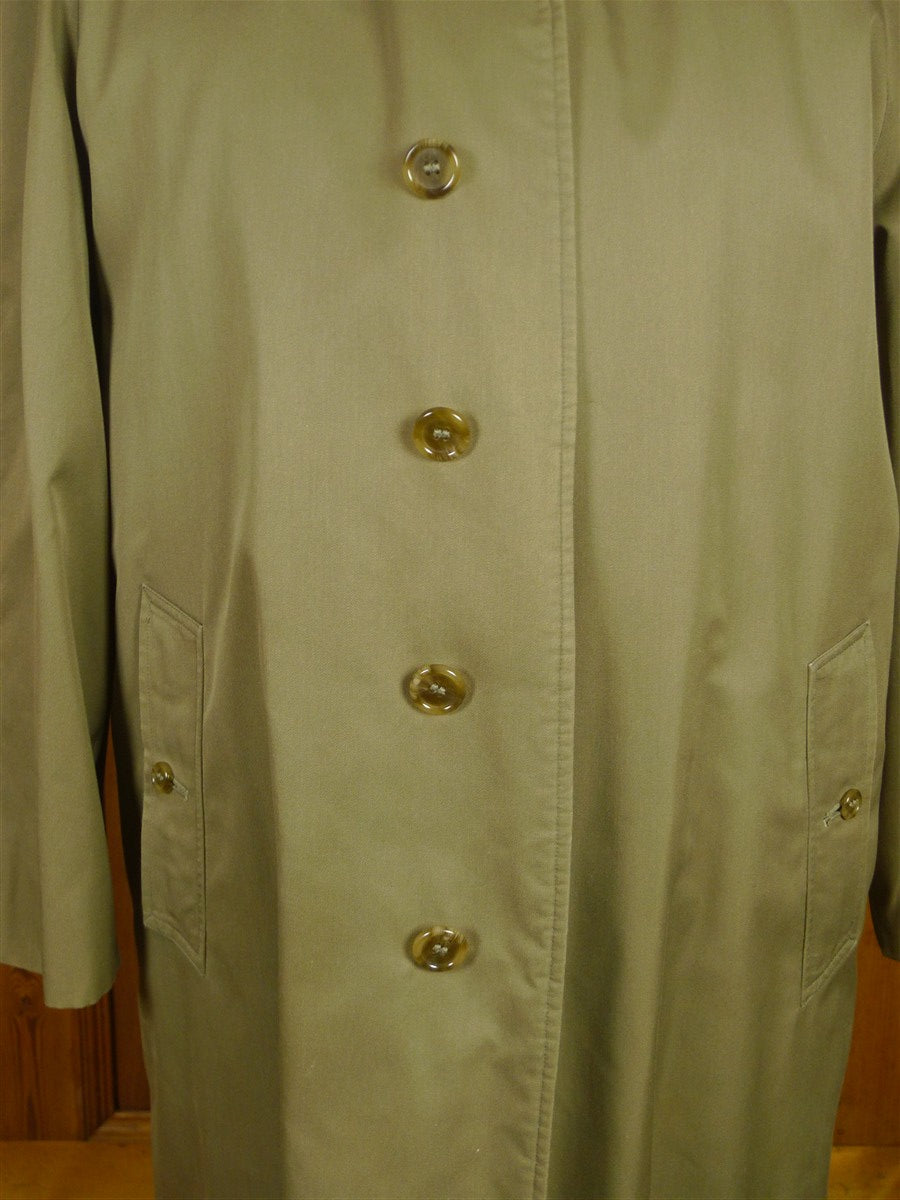 26/0796 near immaculate vintage green burberry cotton mix raincoat mac w/ detachable liner 44