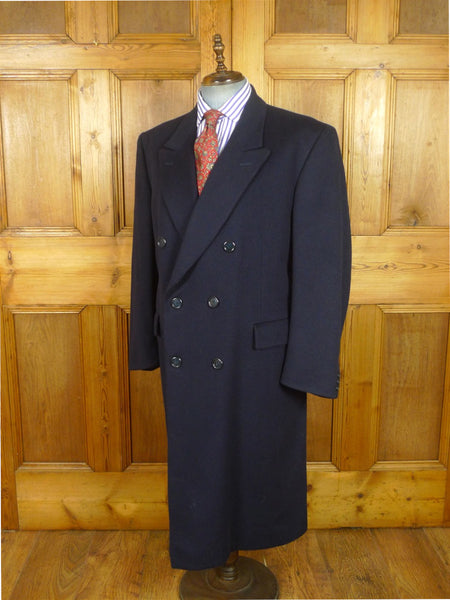 26/0802 vintage crombie navy blue d/b full length wool overcoat 46 regular
