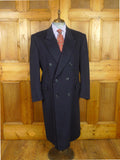 26/0802 vintage crombie navy blue d/b full length wool overcoat 46 regular