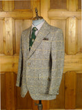 26/0809 wonderful vintage brown wp check irish tweed sports jacket blazer w/ horn buttons 38-39 regular
