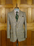 26/0809 wonderful vintage brown wp check irish tweed sports jacket blazer w/ horn buttons 38-39 regular