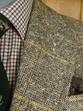 26/0809 wonderful vintage brown wp check irish tweed sports jacket blazer w/ horn buttons 38-39 regular
