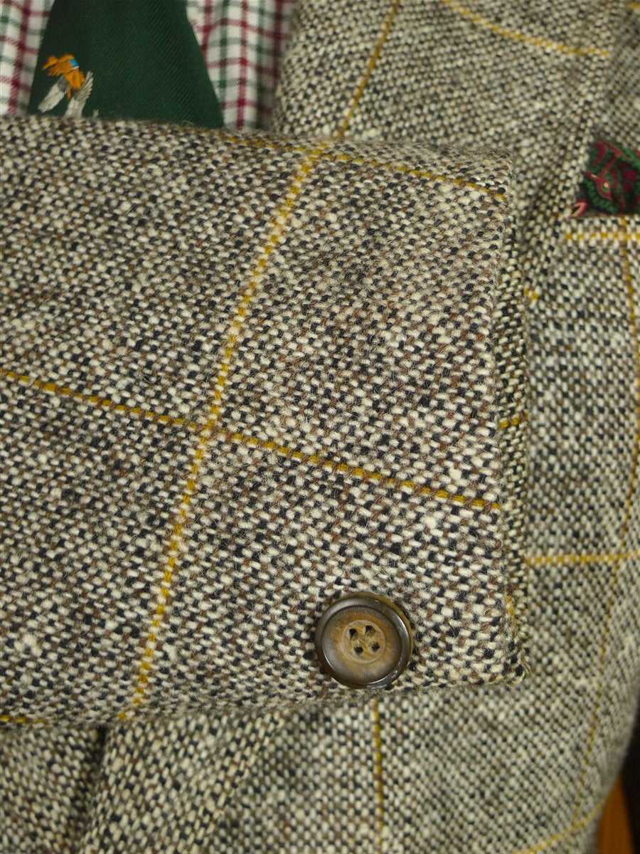 26/0809 wonderful vintage brown wp check irish tweed sports jacket blazer w/ horn buttons 38-39 regular