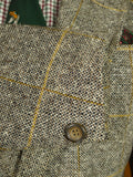 26/0809 wonderful vintage brown wp check irish tweed sports jacket blazer w/ horn buttons 38-39 regular