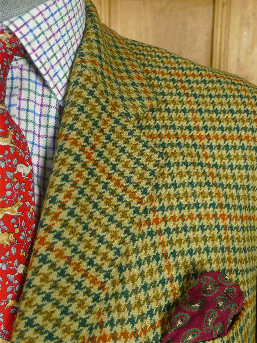 26/0816 immaculate 2002 british bespoke tailored green gun check lambswool sports jacket 46-47 regular to long