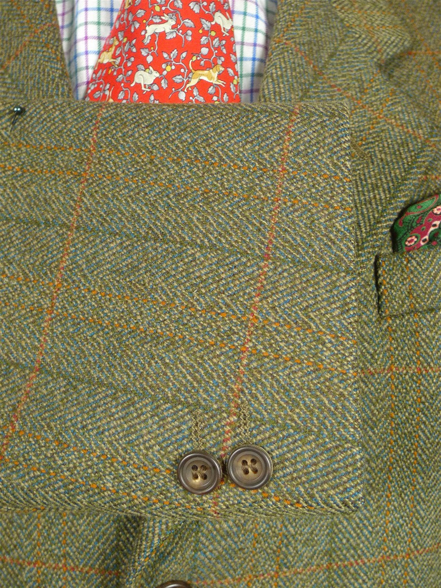 26/0817 immaculate british saxony twist green wp check tweed sports jacket 42 regular