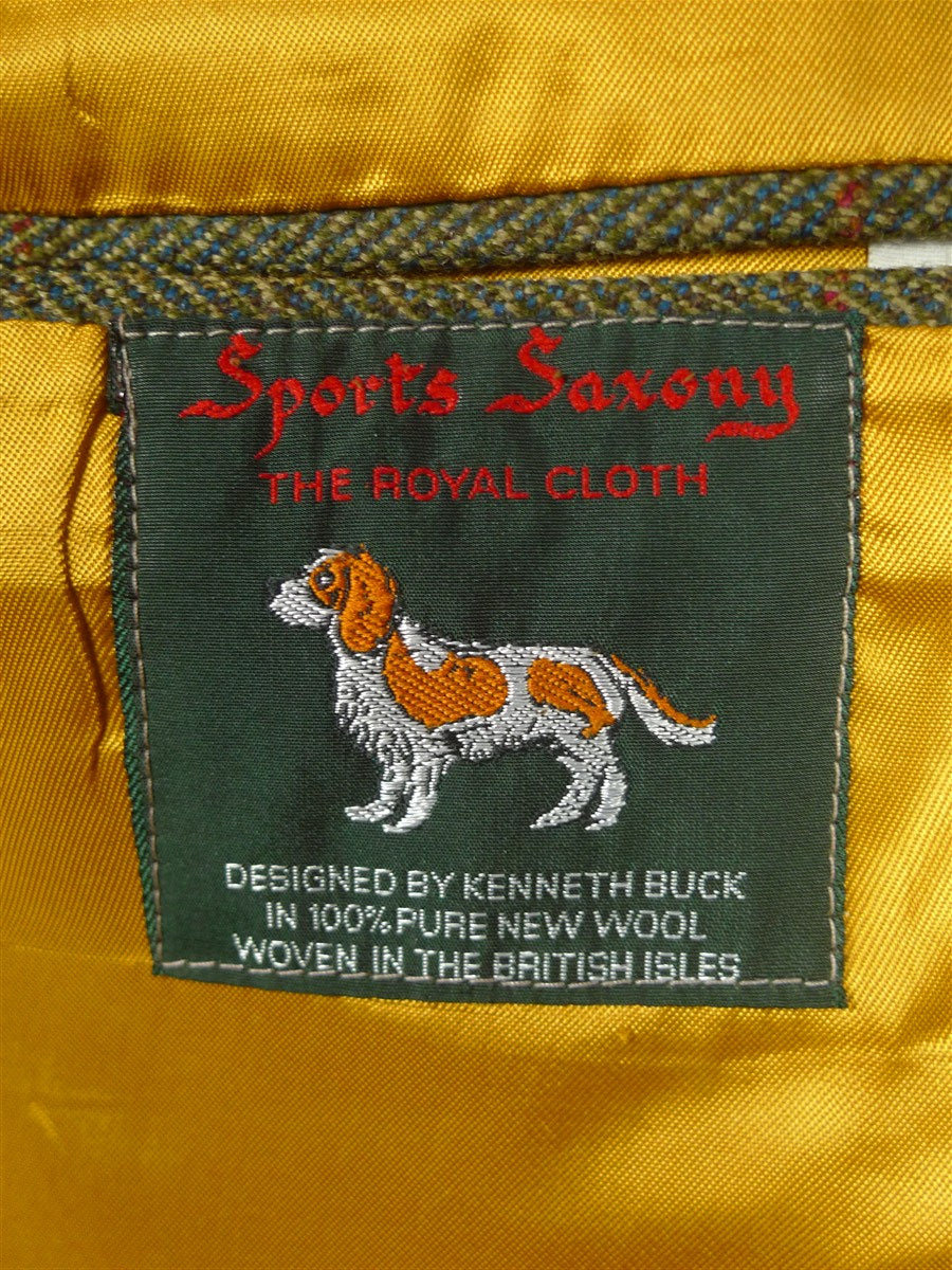 26/0817 immaculate british saxony twist green wp check tweed sports jacket 42 regular
