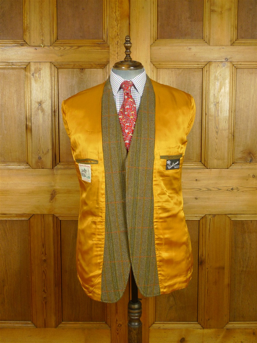 26/0818 immaculate british saxony wool green wp check tweed half-norfolk style shooting jacket 43-44 long