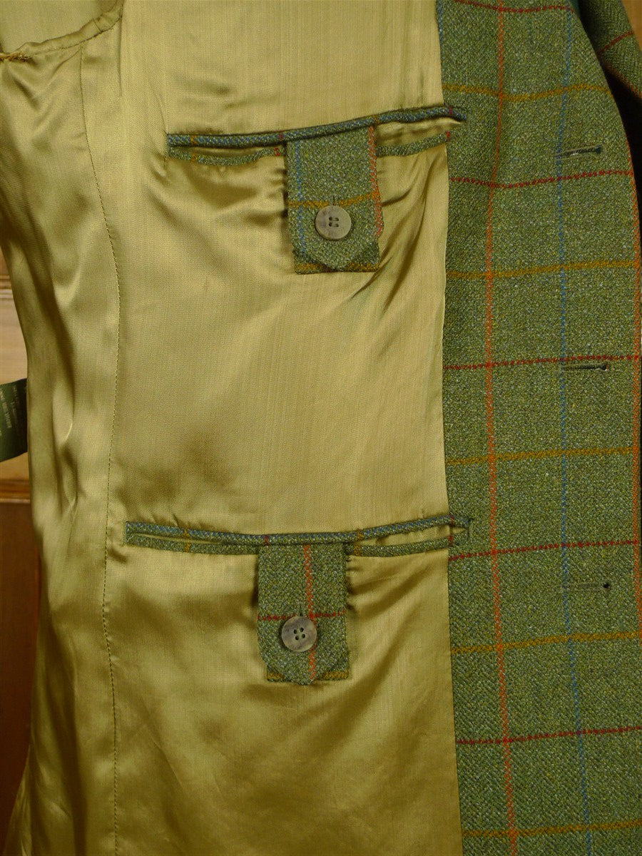 26/0822 musto performance green wp check tweed shooting jacket w/ action back 44 regular to long