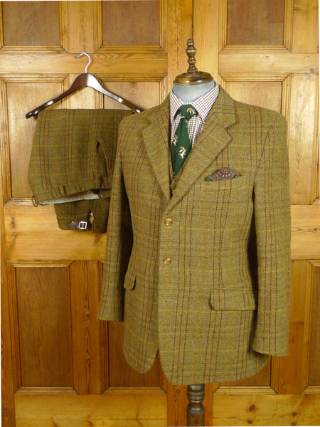 26/0814 wonderful vintage p&j haggart of aberfeldy heavyweight khaki wp check 3-piece tweed shooting suit 44 regular