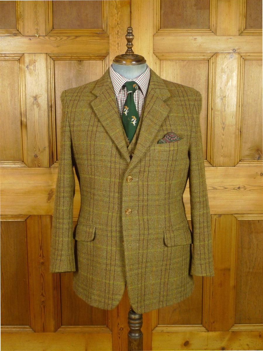 26/0814 wonderful vintage p&j haggart of aberfeldy heavyweight khaki wp check 3-piece tweed shooting suit 44 regular