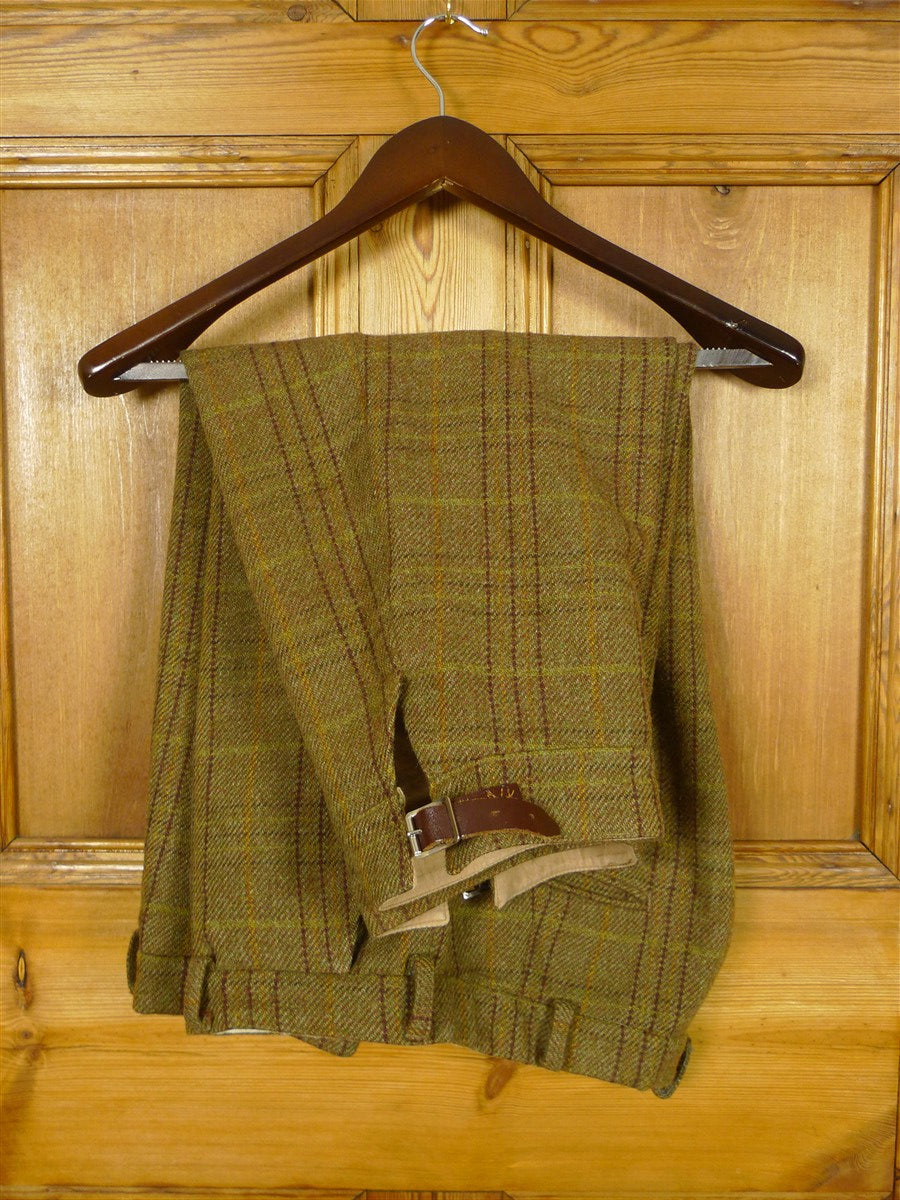 26/0814 wonderful vintage p&j haggart of aberfeldy heavyweight khaki wp check 3-piece tweed shooting suit 44 regular