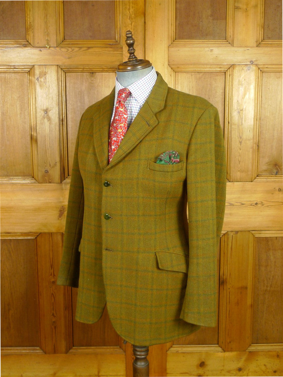 26/0821 vintage 1960s british green wp check cavalry twill hacking jacket w/ poacher's pocket for goodwood revival 39 regular