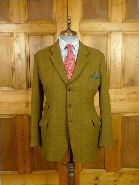 26/0821 vintage 1960s british green wp check cavalry twill hacking jacket w/ poacher's pocket for goodwood revival 39 regular