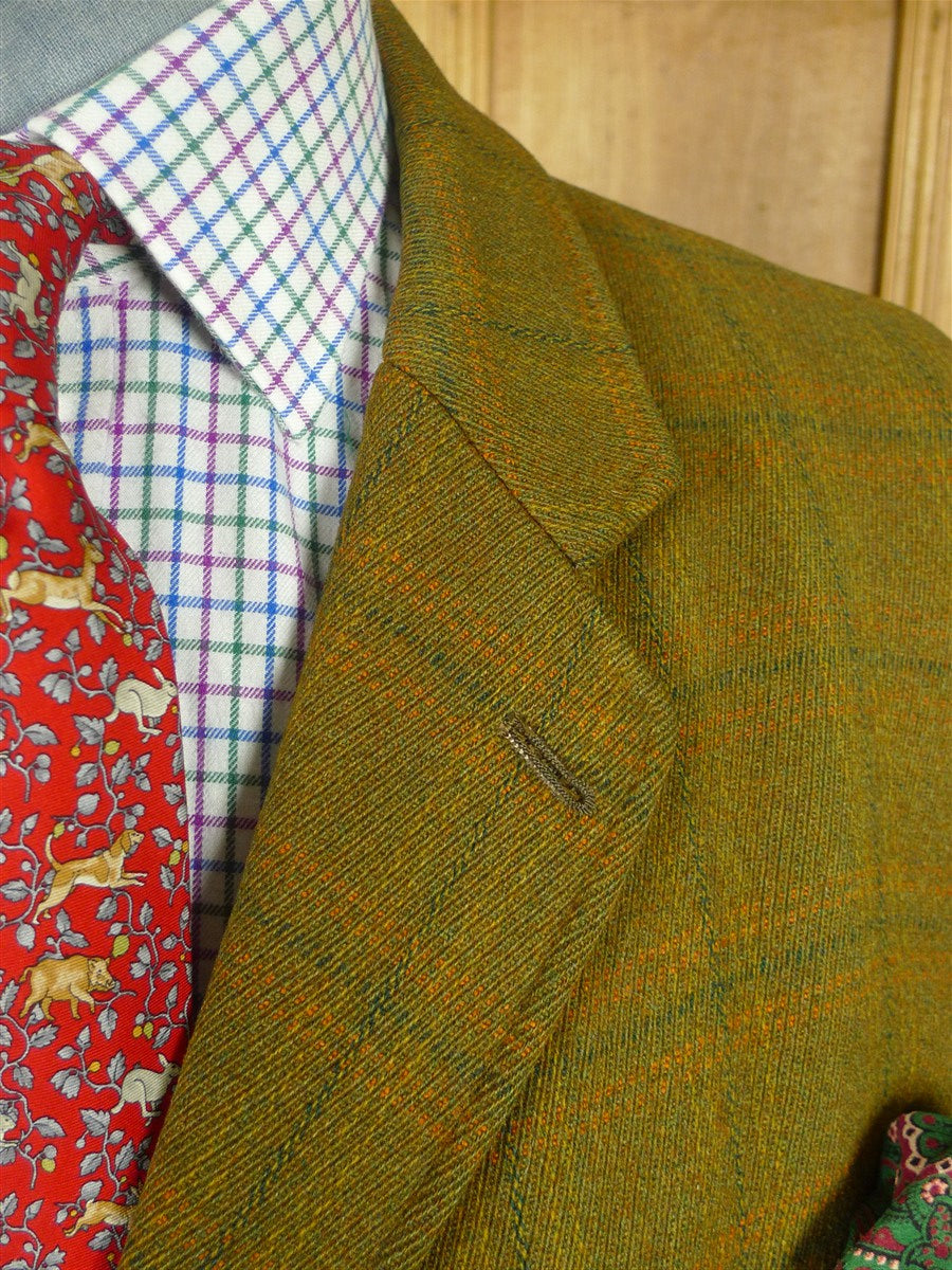 26/0821 vintage 1960s british green wp check cavalry twill hacking jacket w/ poacher's pocket for goodwood revival 39 regular