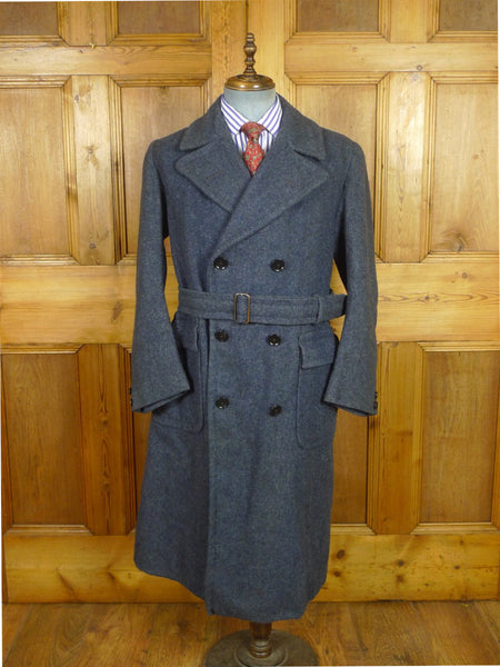 26/0824 exceptional near immaculate cc41 utility mark genuine ww2 era heavyweight d/b blue herringbone weave tweed overcoat w/ original belt & buttons 40