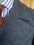 26/0824 exceptional near immaculate cc41 utility mark genuine ww2 era heavyweight d/b blue herringbone weave tweed overcoat w/ original belt & buttons 40