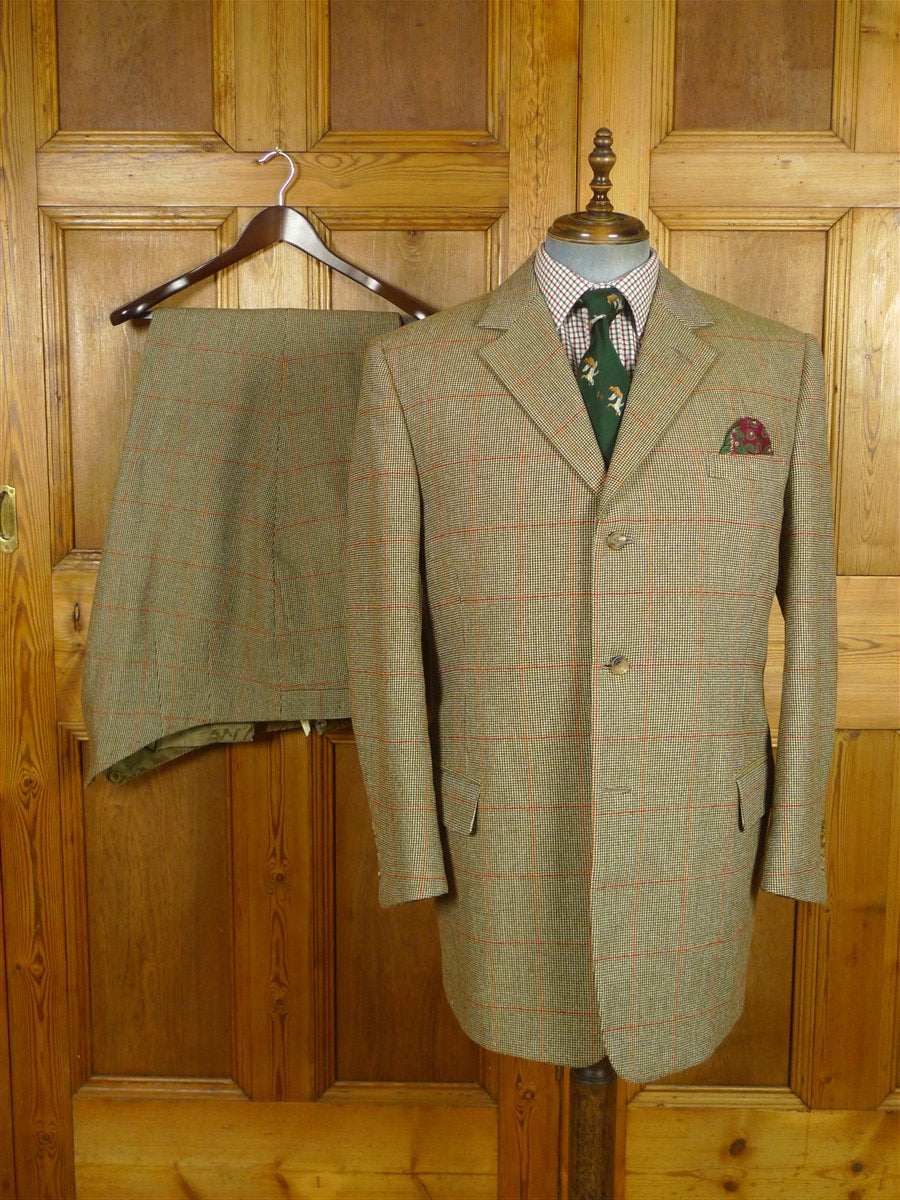 26/0813 immaculate kent haste lachter 2023 savile row bespoke brown / amber 4-piece tweed suit (portly cut) 47 regular to long