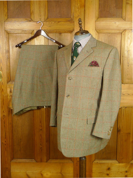 26/0813 immaculate kent haste lachter 2023 savile row bespoke brown / amber 4-piece tweed suit (portly cut) 47 regular to long