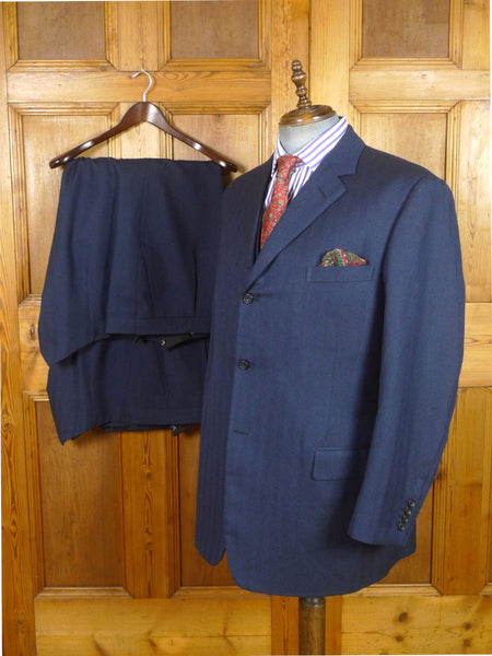 26/0812 kent haste lachter 2023 savile row bespoke blue herringbone weave 4-piece worsted suit (portly cut) 48 regular to long