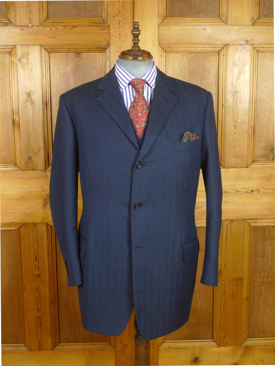 26/0812 kent haste lachter 2023 savile row bespoke blue herringbone weave 4-piece worsted suit (portly cut) 48 regular to long