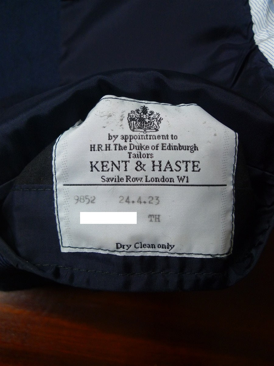 26/0812 kent haste lachter 2023 savile row bespoke blue herringbone weave 4-piece worsted suit (portly cut) 48 regular to long