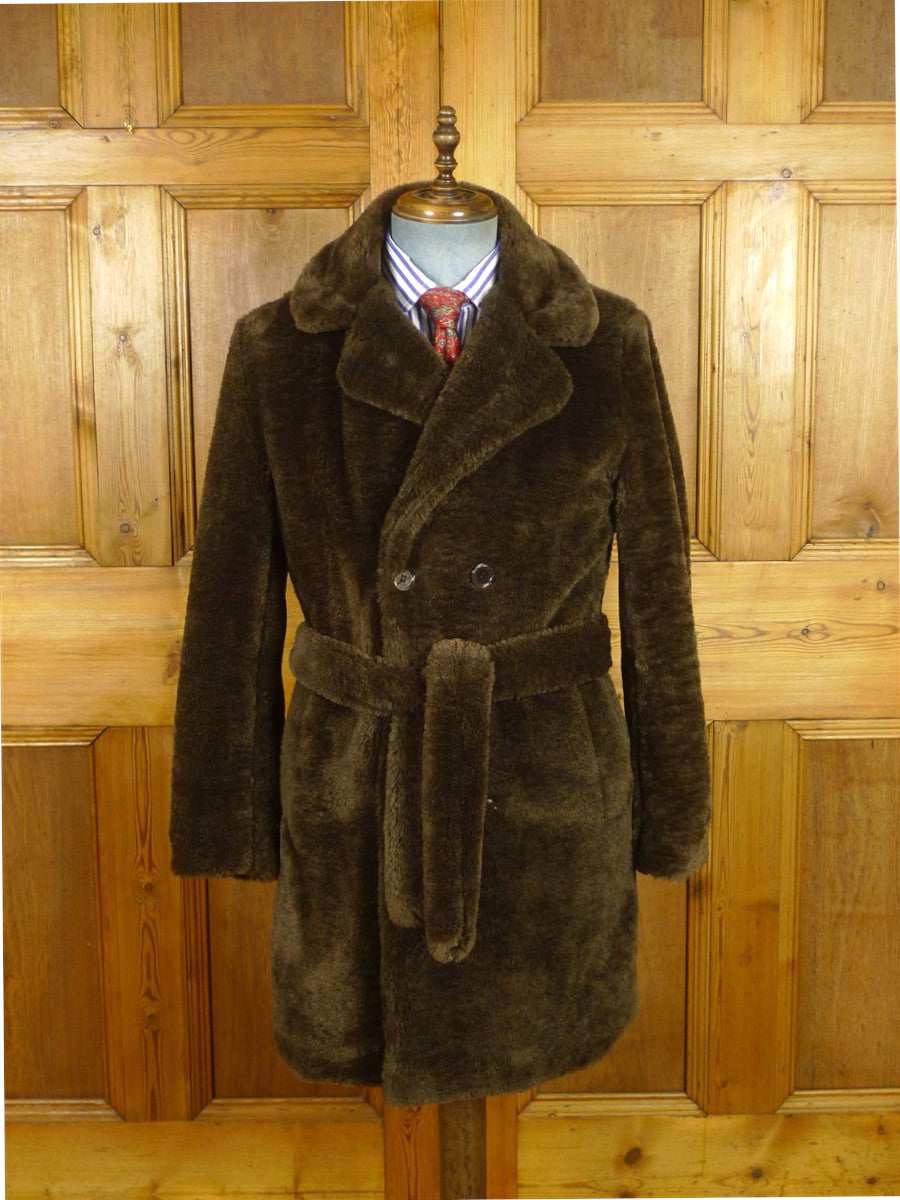 26/0826 richard james savile row brown 'teddy bear' style motoring car coat overcoat w/ belt (rrp £800) 38-40