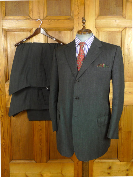 26/0811 kent haste lachter 2016 savile row bespoke charcoal grey nailhead weave 4-piece worsted suit (portly cut) 47 regular to long