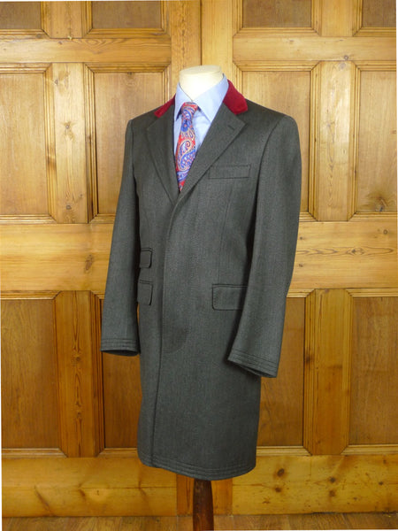 26/0815 immaculate crombie grey venetian wool covert coat overcoat w/ velvet collar (rrp £700) 36 regular