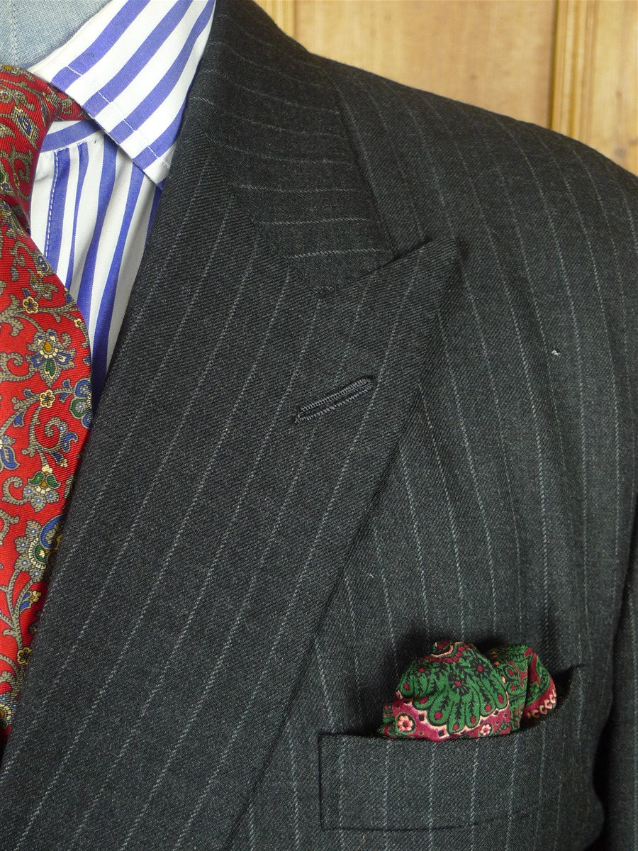 26/0828 couch & hoskin 2015 city of london bespoke pale grey rope-stripe d/b worsted flannel suit 44-45 short