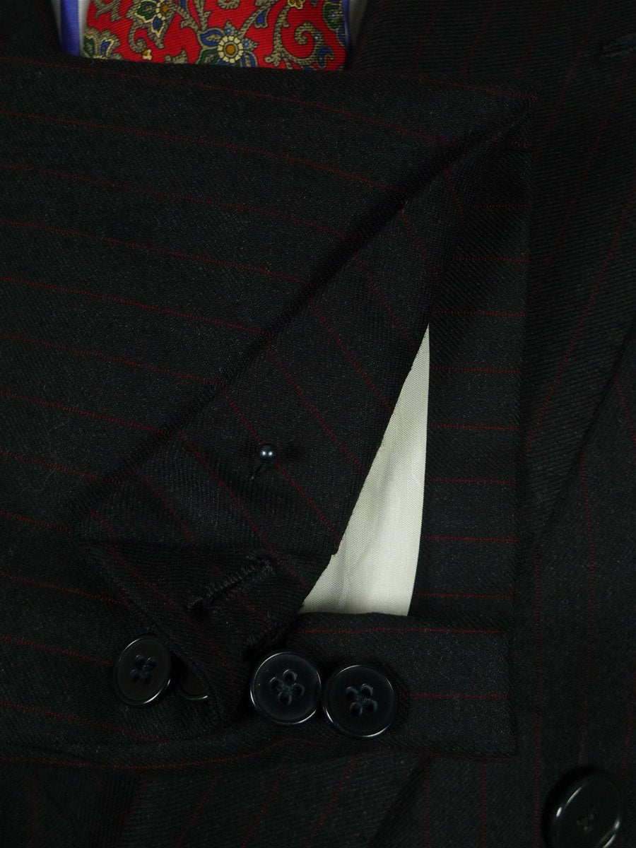 26/0829 near immaculate couch & hoskin 2015 city of london bespoke charcoal grey grey / red pin-stripe d/b worsted suit 44-45 short