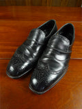 26/0711 beautiful vintage george cleverly black leather brogue slip-on shoe w/ bags uk 9