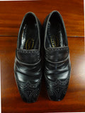 26/0711 beautiful vintage george cleverly black leather brogue slip-on shoe w/ bags uk 9