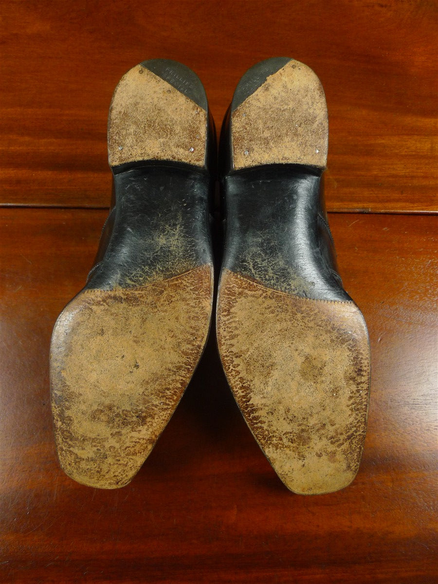 26/0711 beautiful vintage george cleverly black leather brogue slip-on shoe w/ bags uk 9