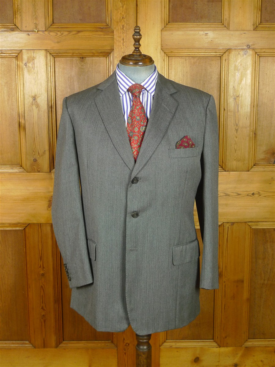26/0848 vintage 1994 henry poole savile row bespoke grey herringbone worsted suit 44 regular