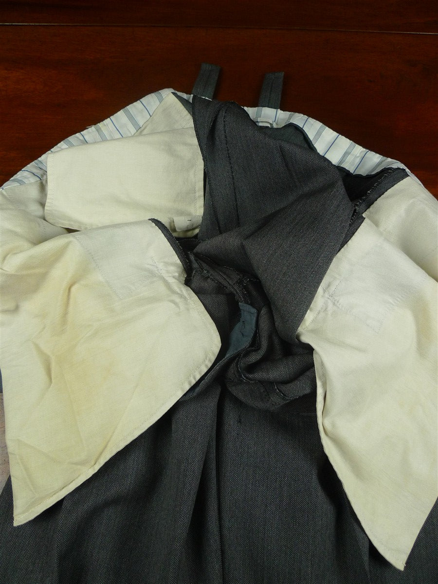 26/0848 vintage 1994 henry poole savile row bespoke grey herringbone worsted suit 44 regular