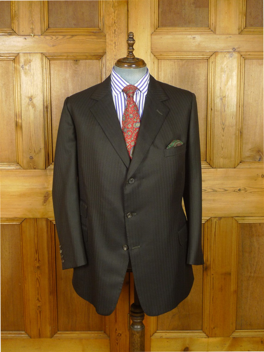 26/0849 immaculate vintage 1999 henry poole savile row bespoke dark brown herringbone worsted suit 42 regular