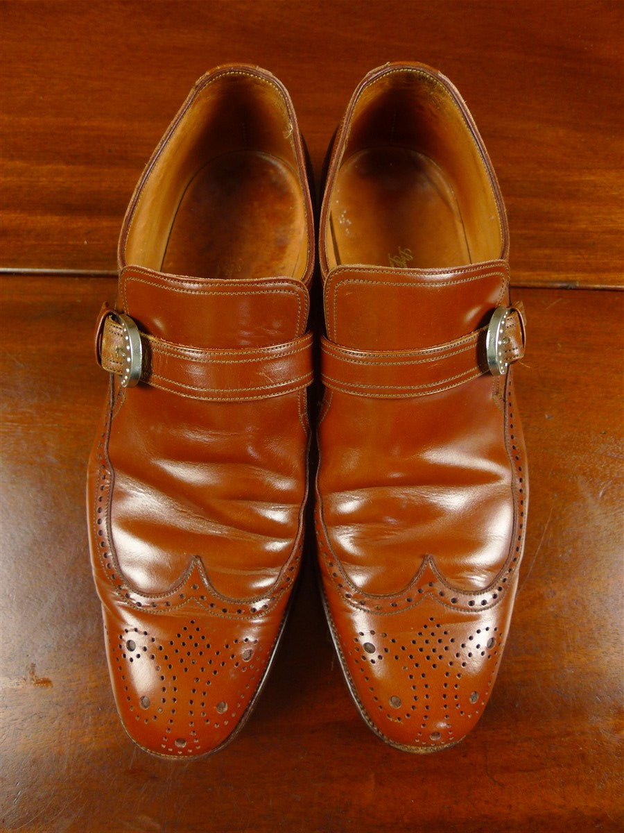 26/0851 vintage lloyd jennings london brown brogue monk-strap shoe uk 8.5