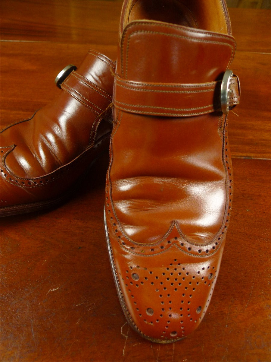 26/0851 vintage lloyd jennings london brown brogue monk-strap shoe uk 8.5