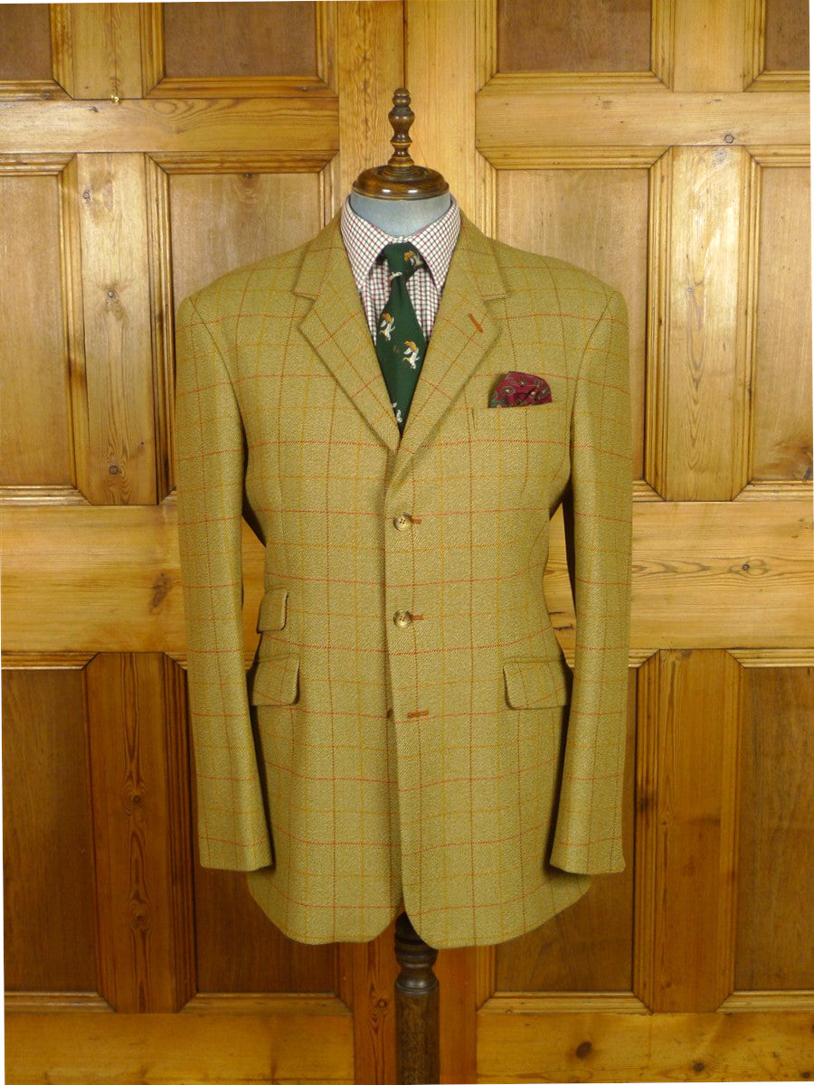26/0833 hand tailored john g hardy alsport wp check tweed sports jacket w/ red linings 43 long