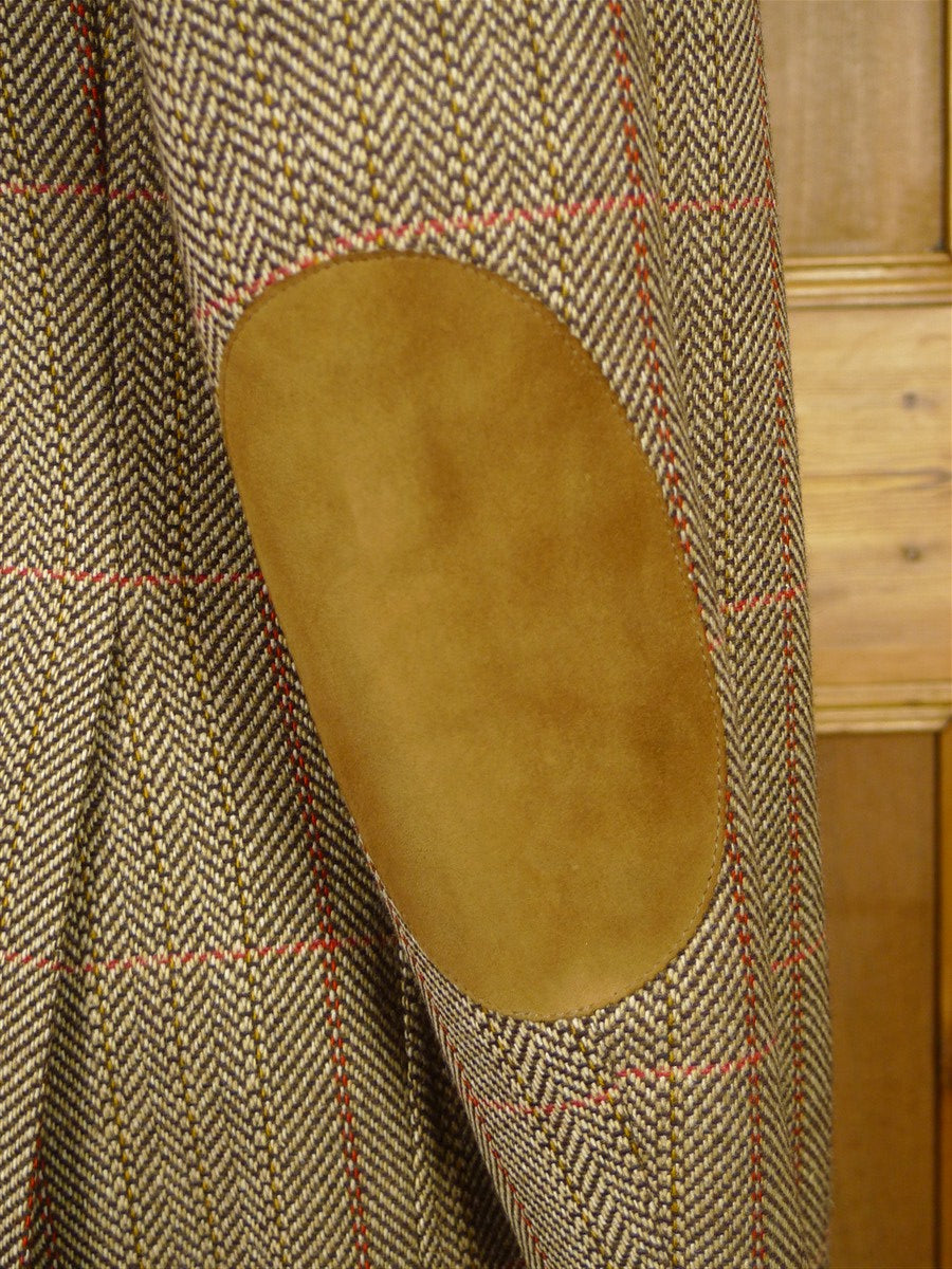 26/0854 wonderful vintage daks signature brown wp check herringbone tweed patch pocket sports jacket w/ suede elbow patches 39 regular