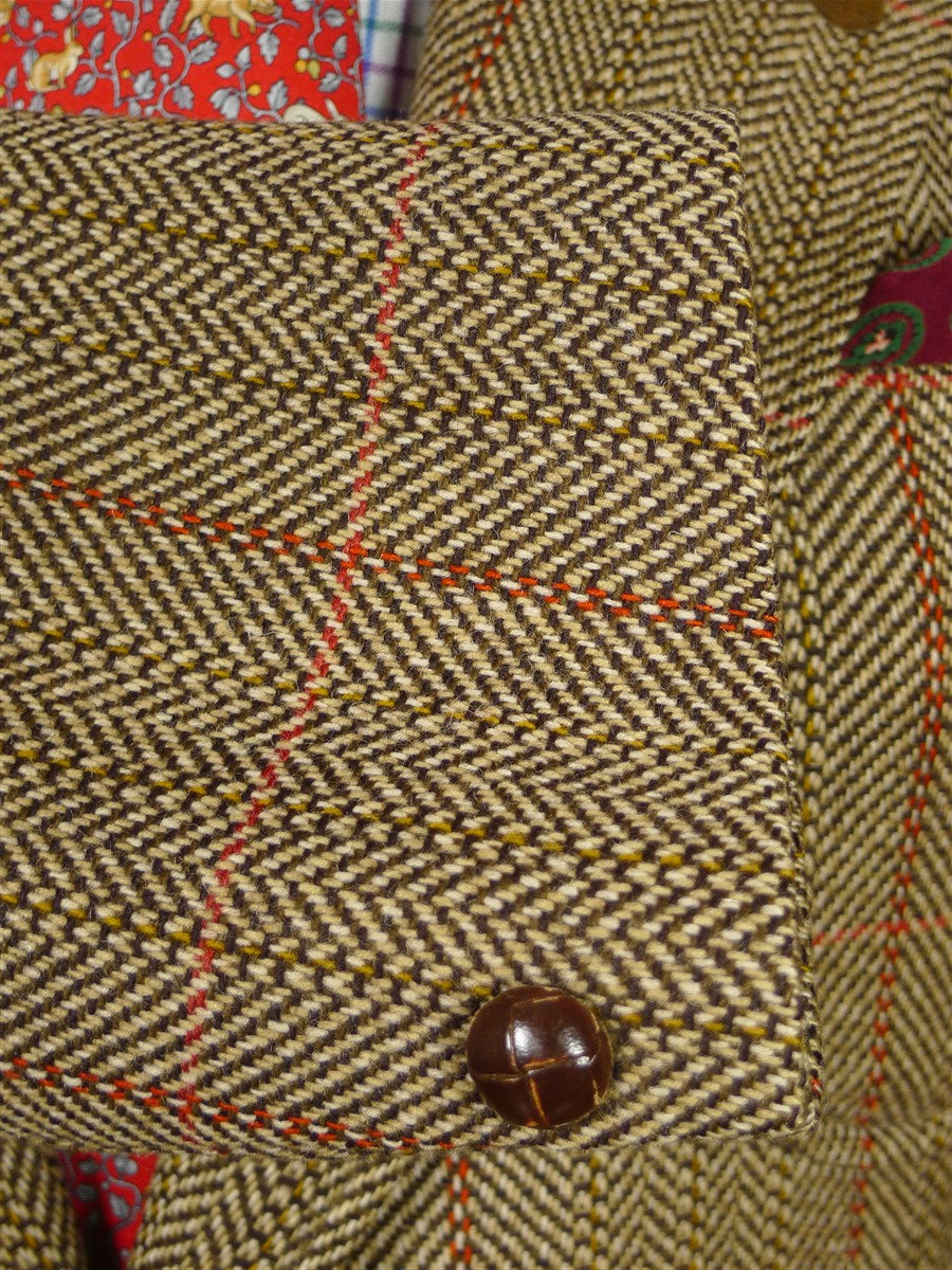 26/0854 wonderful vintage daks signature brown wp check herringbone tweed patch pocket sports jacket w/ suede elbow patches 39 regular