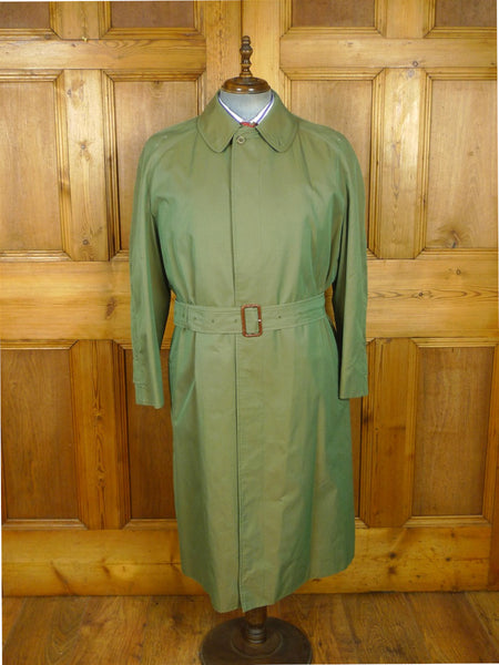 26/0857 wonderful vintage daks 2-tone green 100% cotton belted raincoat mac w/ removable red wool liner 42-44