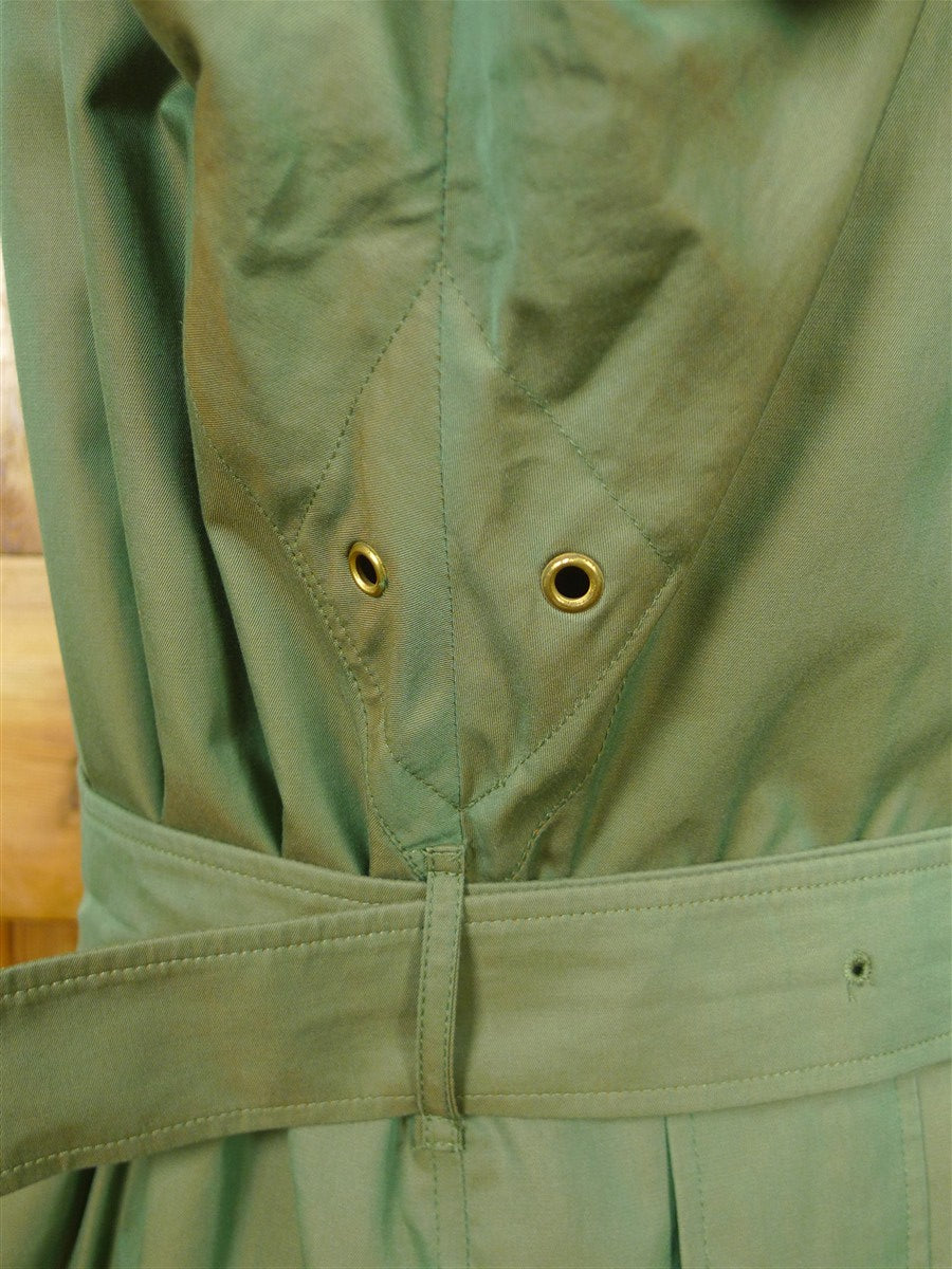 26/0857 wonderful vintage daks 2-tone green 100% cotton belted raincoat mac w/ removable red wool liner 42-44
