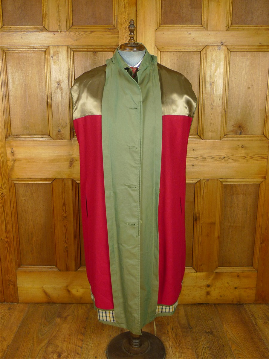 26/0857 wonderful vintage daks 2-tone green 100% cotton belted raincoat mac w/ removable red wool liner 42-44