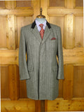 26/0859 near immaculate crombie grey herringbone wool chesterfield coat overcoat w/ velvet collar 42 regular