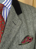 26/0859 near immaculate crombie grey herringbone wool chesterfield coat overcoat w/ velvet collar 42 regular