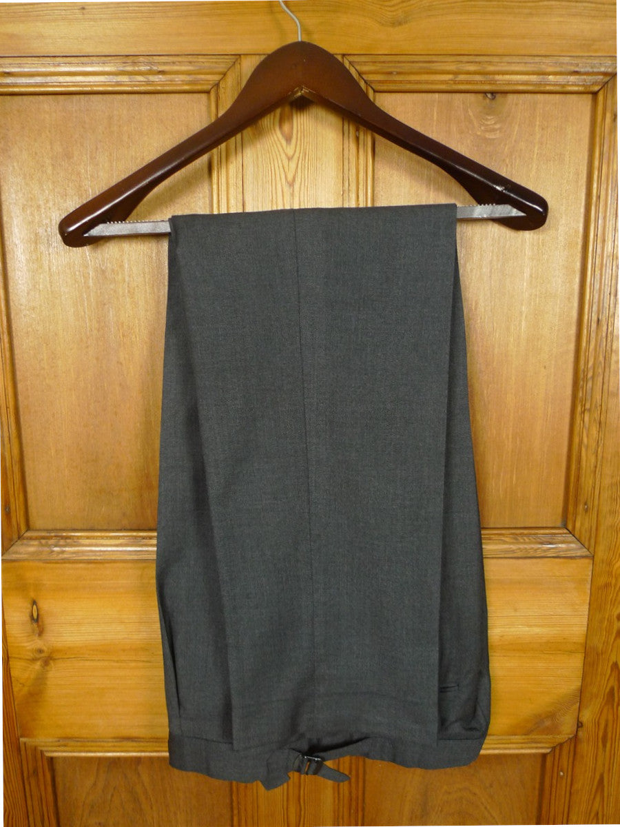 26/0861 immaculate bespoke tailor grey worsted wool single-pleat trouser w/ side adjusters 32-35