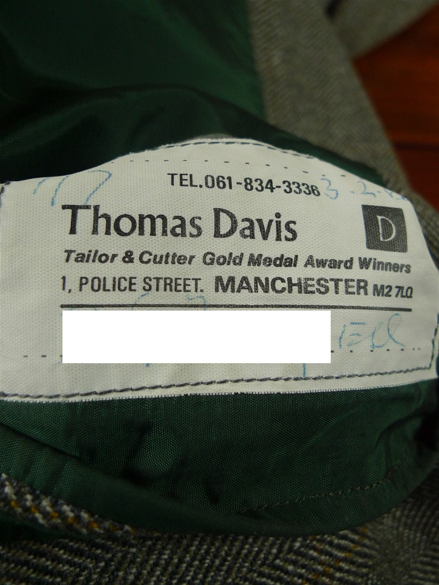26/0846 immaculate vintage british bespoke tailored green wp check green herringbone tweed suit 42 regular to long